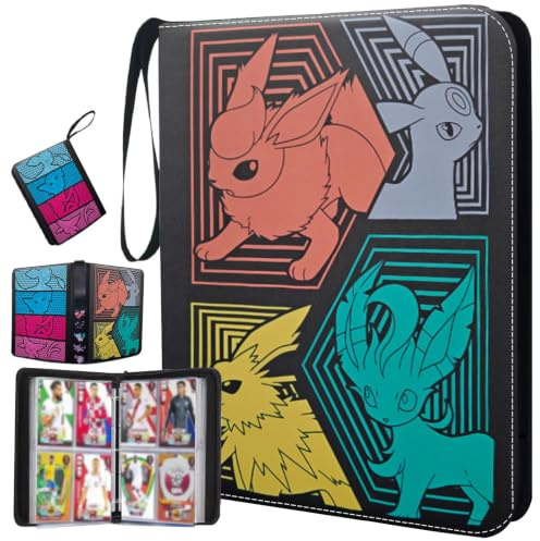 Classeur Carte 60 Pages 480 Cartes avec Fermeture Éclair, Porte Cuir Imperméable Classeur Cartes Album avec Portable Poignée, Convient Aux Collections Pour Garçons et Filles