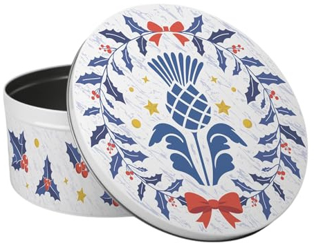 Purely Home Scottish Thistle Christmas Cake Tin - Scotland Gaelic Souvenir Gifts - Large Round Metal Kitchen Storage Container 23 x 10cm