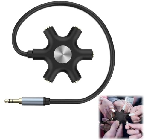 Répartiteur audio multiprise 5 Jack moulé par injection – Connecteur de casque pour branchement simultané de jusqu’à cinq appareils, idéal pour la salle de classe, le mixage audio et les voyages