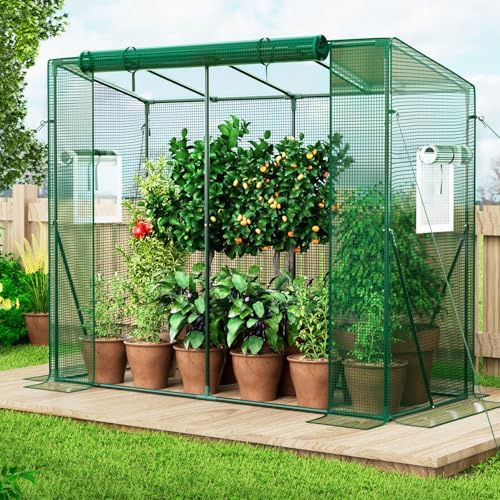 SPECILITE Heavy Duty Lean to Greenhouse for Outside, Portable Walk-in Green House with Thicken PE Cover, Roll-Up Zippered Door & 2 Ventilation Mesh Windows, Large Plastic Greenhouses for Outdoors