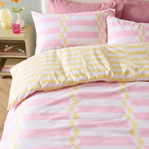 Duvet Day Lottie Bettwäsche Set – Wendbares Ultraweiches Bettwäsche Set Mit Lebendigem Geometrischem Muster (Gelb/Rosa – 137x200cm)