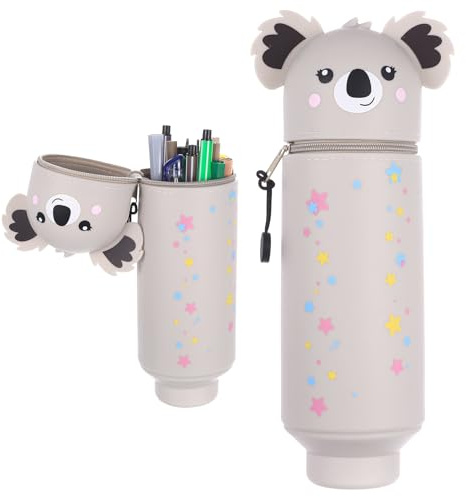 2 en 1 Trousse Kawaii, 2 en 1 Trousse à Crayons en Silicone, Trousse à Crayon en Silicone Koala pour Filles et Garçons, Pochette Souple avec Fermeture éclair, Pochette à stylos, Idée Cadeau
