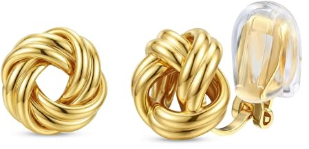 Kakonia Clip Ohrringe Damen Hypoallergen Ohrclips Damen Ohne Ohrlöcher | Gold Silber Klipp Ohrringe kinder Twisted Seestern Chunky Ohrring ohne ohrloch Fake Ohrring Set Mädchen clip on earrings
