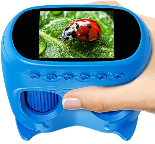 Ashfly Mikroskop für Kinder und Fernglas für Kinder, 1000X USB 2-in-1 tragbares Taschenmikroskop, 4K 2.0 Bildschirm, 10-facher Vergrößerung Kinderfernrohr, Science draussen ab ab 3 Jahren, Blau