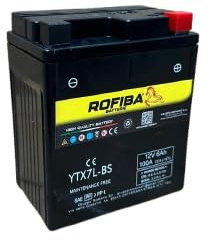 Rofiba Batteria Moto AGM YTX7L-BS 12V 6 Ah per Moto, Scooter e ATV = ETX7L-BS CBTX7L-BS