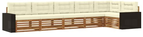 vidaXL Outdoor-Sofagarnitur 6 pcs Natur und Creme 402 x 172,5 x 73 cm, Patio-Sofa, langlebige Gartensitzmöbel, modernes Lounge-Set für Komfort im Freien
