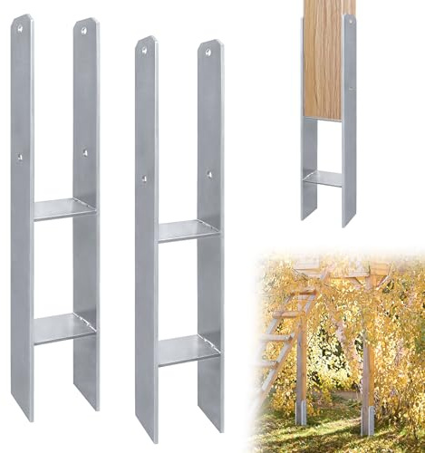 YZNAHRE 2 Stück H-Pfostenträger 121x600mm, H-Anker Pfostenanker Stahl 5mm Stark, Beschichtet & Rostfrei, Stabiler Bodenanker für Zaun, Holzpfosten, Spielturm, Carport & Gartenbau