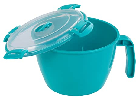 Maximex Mikrowellen-Tasse 900 ml, Deckel mit Clip-Verschlüssen & Silikonring, spülmaschinengeeignet, temperaturbeständig von -20° bis +120 °C, Ø 14 x 9,5 cm