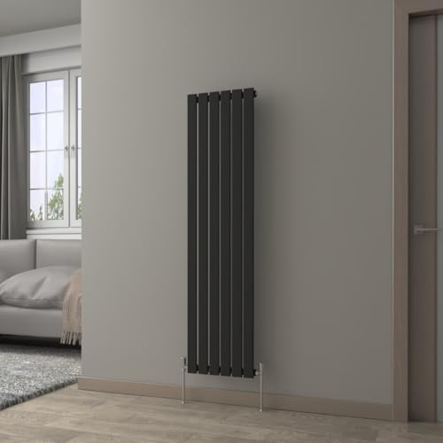 NRG Black Vertical Radiator 1600x408mm Single Flat Panel Central Heating | Modern, Column Radiator, Mild Steel, Designer Radiator Wall Mounted, with Brackets, for Bathroom, Kitchen, Living Room