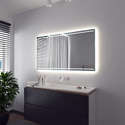 SARAR Badspiegel Spiegel Badezimmerspiegel mit LED-Beleuchtung 120x80 cm Made in Germany Wandspiegel Mirror Spiegel Bad mit Licht nach Maß Casoria