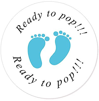 100 Blau Baby Füße Popcorn Aufkleber - Baby Shower 'Ready to POP!' Stickers 4 cm Runde Schwangerschaft Party Etiketten für Popkorn Tüten,Babyparty Gastgeschenk,Süßigkeiten Tüten,Danksagungen -UNI 186