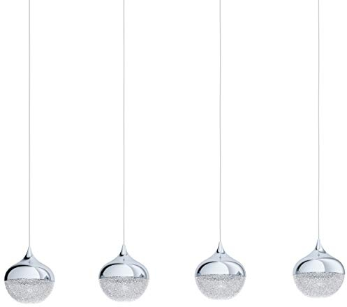 EGLO Pendelleuchte Mioglia 1, 3 flammige Hängelampe, Elegant, Hängeleuchte aus Stahl, Kunststoff und Granille in Chrom, Weiß, Klar, Esstischlampe, Wohnzimmerlampe hängend mit E14 Fassung