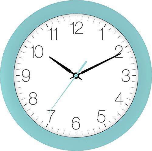Eurotime Funkwanduhr, 30 cm, Blau Hellblau, Kunststoffgehäuse, gewölbtes Echtglas, automatische Zeitein- und Zeitumstellung von Sommer- und Winterzeit, klares Zifferblatt, 52800-08-1