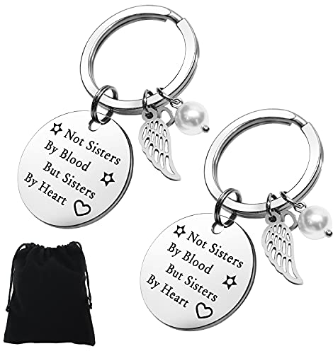 VICKSONGS Beste Freundin Schlüsselanhänger - Not Sisters by Blood, But Sisters by Heart | Beste Freundin Geschenke für Frauen | Freundschaft Geschenk Geburtstag | Schwester Schlüsselanhänger 2er
