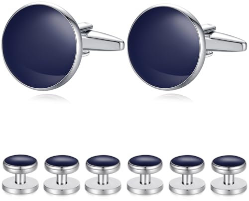 HONEY BEAR Herren Manschettenknöpfe 1 Paar und 4 Stück Frackknöpfe,MEHRWEG (Navy blau)