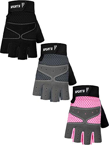 SATINIOR 3 Pairs Kids Half Finger Gloves Non Slip Gel Biking Adjustable Gymnastics Gloves for Girls Boys (Normal Style,5-9 Years)