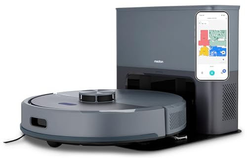 MEDION Saugroboter mit Absaugstation und Wischfunktion X23 SW+ (Lasernavigation, Starke 5000Pa Saugkraft, 2in1 Roboterstaubsauger, präzise Kartenerstellung, Go & No Go Bereiche, mehrere Etagen) blau
