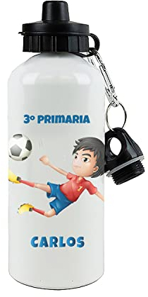 SAQUITOMAGICO Bidón Infantil Personalizado con Nombre – Cantimplora de Aluminio Libre de BPA, 400ml o 600ml – Botella Hermética con 2 Tapones – Regalo Original para Niños, Colegio o Excursiones