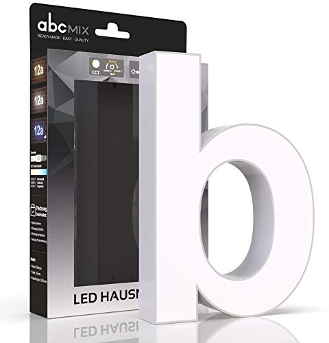 abcMIX LED Hausnummer, personalisierbare beleuchtete Hausnummer, Hausnummernleuchte mit LED - Hausnummer B, Farbe WEIß, Lichtfarbeneinstelllung, Dimmbarkeit