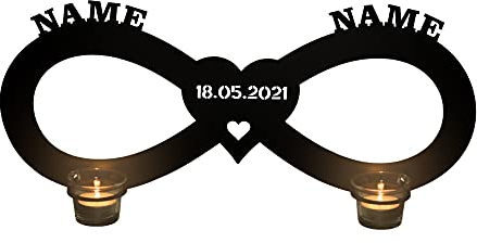 Teelichthalter Kerzenhalter Unendlichkeitszeichen personalisiert mit Namen Herzen zum Jahrestag Hochzeit mit Kerzen - kerzenhalter Gechenk - Wanddeko & Tischdeko - Love Liebesgeschenk in 7 Farben