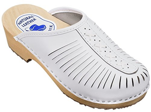 ESTRO Clogs Damen Holz Leder - Holzclogs Damen Clogs Leder Holzschuhe mit rutschfest Sohle CDL01 (41, CDL01 Schneeweiß)
