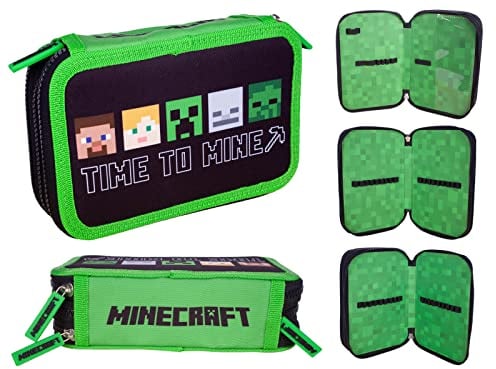 ASTRA Minecraft Bedrock 3-Fach Mäppchen Federmappe Federtasche Federmäppchen großes Federmäppchen mit Jungen MINEGRAFT Game