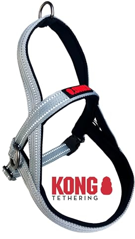 KONG Norwegergeschirr Hund I Grau I Hundegeschirr mit Neopren-Polsterung I Brustgeschirr reflektierend I Verstellbares Sicherheitsgeschirr Hund I Anti-Zug-Geschirr für Hunde I Größe M