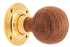 Infinity Decor Pair of Traditional Style Rosewood Beehive Rim Door Knobs Set 55mm - Polished Brass Rose Door Handles Ideal for Internal & External Doors