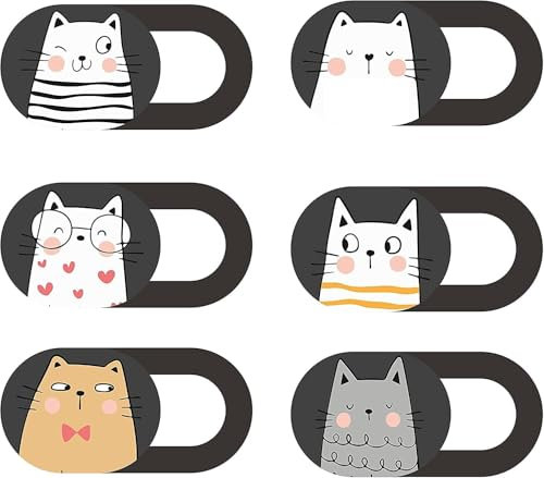 Mizi Webcam Privacy Cover Slide [6 Pack], Cute Camera Blocker Sticker, Protect Your Privacy and Security for Computer, Laptop, Tablets & Phones - Cat