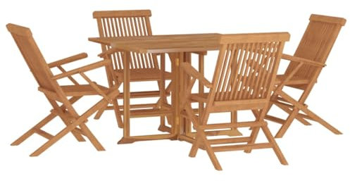 vidaXL 5-TLG. Garten-Essgruppe Klappbar Massivholz Teak, Outdoor-Essgruppe, Essgarnitur Garten, Essgruppe aus Holz, Outdoor-Essgruppen