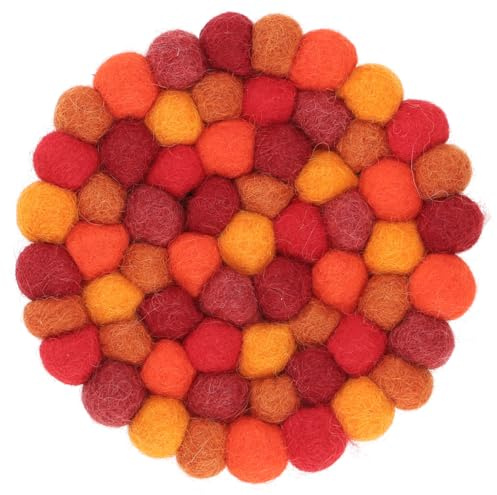GURU SHOP Filzuntersetzer, Untersetzer aus Filzkugeln, Filzdekoration Rund Ø 10 cm - Rost/bunt