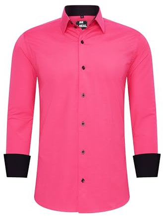 R-Neal Business-Hemd Herren Kontrast Hemd Hochzeit-Hemd Slim Fit Hemden Stretchhemd S - 4XL G44, Farbe:Pink, Größe:S