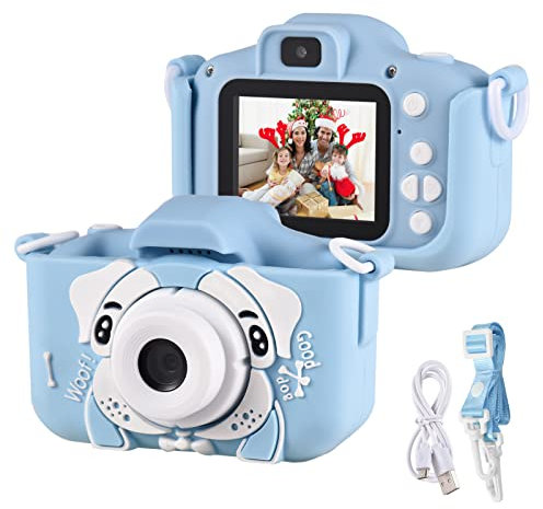Andoer Cámara Digital para Niños, 1080P 2,0 Pulgadas Camara Fotos Infantil, Cámara para Niños con Correa, Regalos Ideales para Niños Niñas de 3-10 Años, Azul Perro