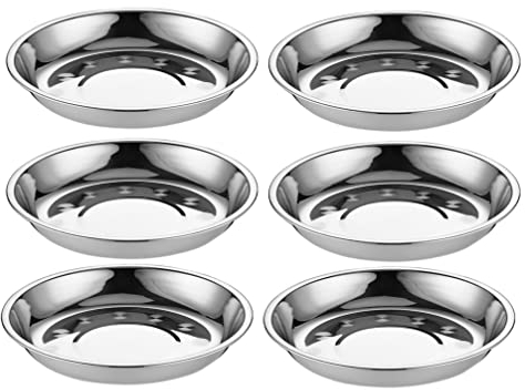 UPKOCH Stainless Steel Plates 6pc Set, 17cm Round Metal Trays for BBQ/Camping/Picnic, Dishwasher-Safe Serving Dishes for Pasta/Fruit/Desserts, Rust-Resistant & Non-Toxic Silver Platters