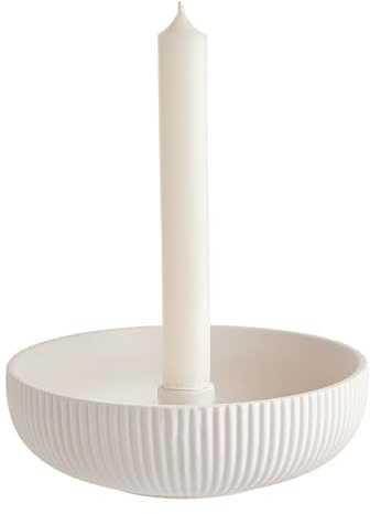 BUTLERS Stabkerzenhalter ø 16x5 cm Steinzeug - Candle Bowl - | Farbe Beige - Kerzenständer für Esstisch oder Sideboard - Kerzenleuchter für Wohnzimmer - Leuchter mit runder Schalenform