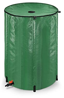 VA-Cerulean Tonneau de pluie pliable 200 l - Réservoir d'eau de pluie avec couvercle - Avec filtre, filet de protection, valve de trop-plein et adaptateur rapide - Vert - 50 gallons