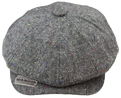 TruClothing 8 Panel Baker Boy Cap Shelby Hat Wool Vintage Tweed Classic Light Grey Razor - Grey Razor S/M