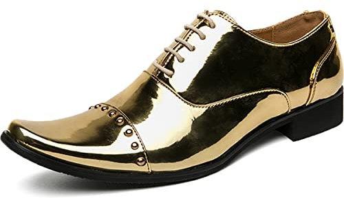 Zaylee Herren Vintage Abendschuhe Gold Lederschuhe Spitz Tanzschuhe Hochzeitsschuhe,EU43-Gold