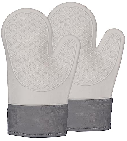 ALXBSONE Ofenhandschuhe Topflappen Topfhandschuhe 2er Set Anti-Rutsch Hitzebeständige Silikon Backhandschuhe(Beige)