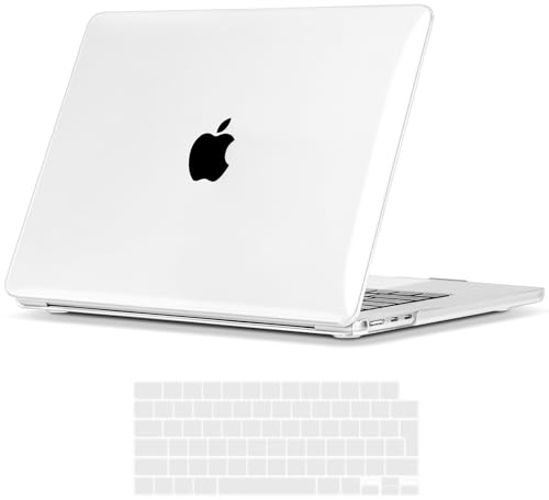 iNeseon Hülle Kompatibel mit 2023 2024 2025 MacBook Air 15 M4 A3241 M3 A3114 M2 A2941, Schutzhülle Hartschale Case Kunststoff + EU Tastaturschutz für MacBook Air 15, Kristallklar
