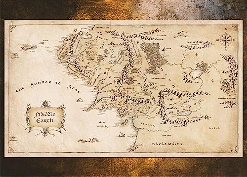 Displate Offiziell Middle Earth MetallPoster Magnetische Befestigung Inklusive Lizenziert Bilder Hochwertiges Poster Middle-Earth Maps - Middle-Earth Map 67.5 cm x 48 cm