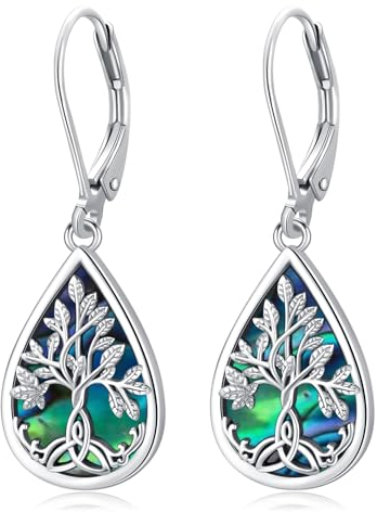 Lebensbaum Ohrringe 925 Sterling Silber Teardrop Abalone Baum des Lebens Ohrringe Hypoallergene Dangle Drop Schmuck Geschenke für Frauen Damen
