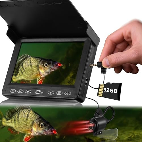 FishPRO Underwater Fishing Camera w/DVR Portable - 4.3'' (No Need Learn) Ice Fishing Camera Underwater 32GB SD Card, 3-Grade IR Lighting, 20X Zoom,1000TVL Ice Fishing Fish Finder for Kayak Ice Fishing