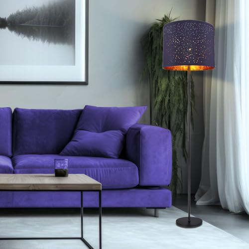 Globo Standlampe Stehlampe Beistelllampe Wohnzimmerlampe Schlafzimmerleuchte, Textilschirm blau kupfer, 1x E27, D 40 cm