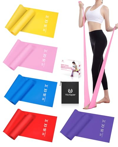 Victoper Pilates Bands Set of 5, Elastic Exercise Bands with 5 Resistance Levels for Women & Men, Build Muscle & Fitness