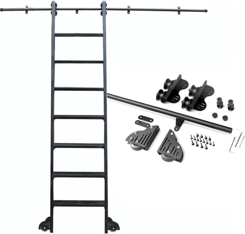 Kit Hardware per Scala Scorrevole per libreria Binario Scorrevole - Kit Completo di binari per Scala Scorrevole telescopica, con Ruote Inferiori con Freno (Senza Scala) Kit Binario