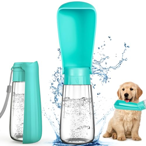 POWZOO 550ML Bouteille d'eau Portable pour Chien Chat,150° Pliable Gourde Chien,Distributeur d'eau Portable Gourde,Convient pour Les Sorties,la Marche Quotidienne,Les Voyages,Le Camping.(Bleu)