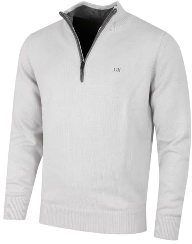 Calvin Klein Mens 2026 1/2 Zip CK Golf Sweater - Light Silver - XXXXL