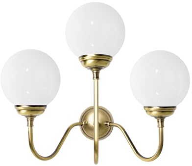 Licht-Erlebnisse Wandlampe Badezimmer Messing Glas B: 39 cm H: 34 cm 3-flammig E14 in Bronze hell glänzend Weiß Jugendstil Wandleuchte Badlampe