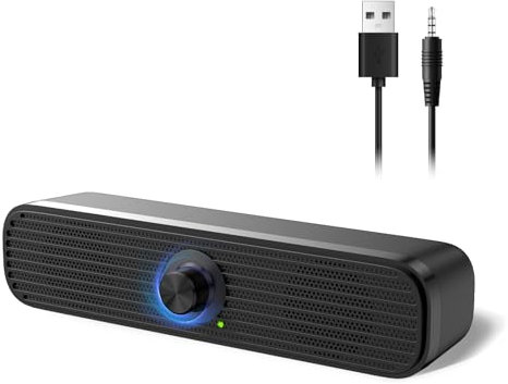 1Mii Computer Speakers for Desktop Laptop Tablet, USB Powered PC Speakers, Small Speakers Wired with Volume Control for Cellphone Pad MP3, Stereo Sound with 3.5mm Audio Plug for Windows Mac Linux PCs